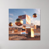 Surreal Geometric Composition With Golden Spheres キャンバスプリント (正面)