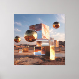 Surreal Geometric Composition With Golden Spheres キャンバスプリント