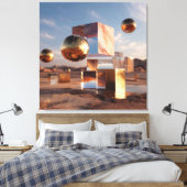 Surreal Geometric Composition With Golden Spheres キャンバスプリント (インサイチュ (寝室))