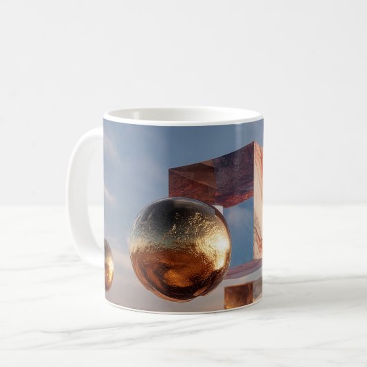 Surreal Geometric Composition With Golden Spheres コーヒーマグカップ (正面左)
