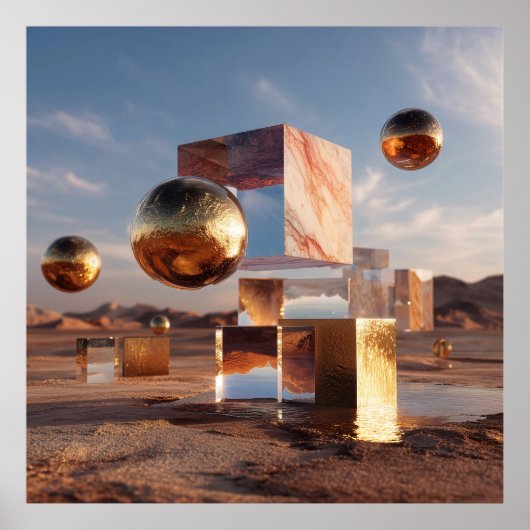 Surreal Geometric Composition With Golden Spheres ポスター (正面)