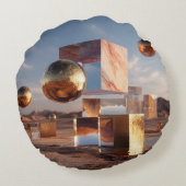 Surreal Geometric Composition With Golden Spheres ラウンドクッション (裏面)