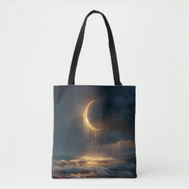 Surreal Golden Crescent Moon Above Ocean トートバッグ