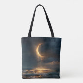 Surreal Golden Crescent Moon Above Ocean トートバッグ (裏面)