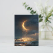 Surreal Golden Crescent Moon Above Ocean ポストカード (スタンド正面)