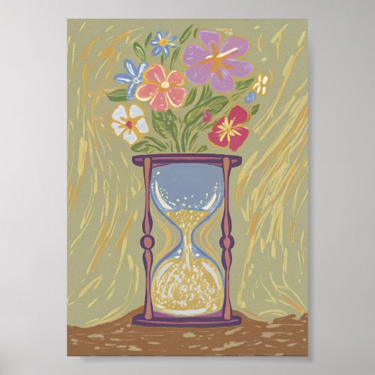 Surreal Hourglass Bouquet Art Modern Growth & Time ポスター (正面)