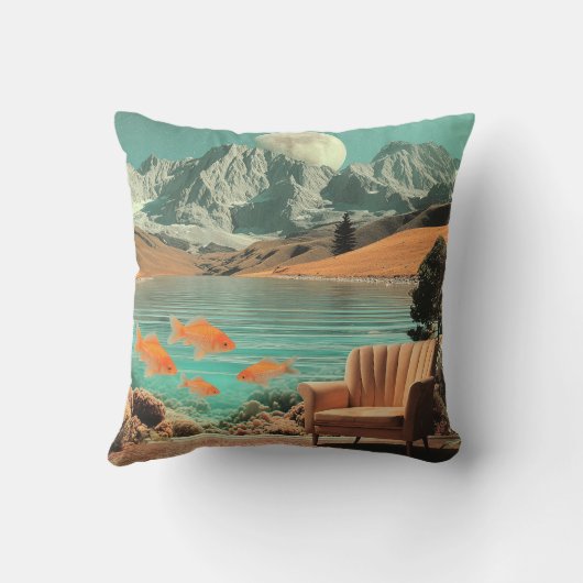 Surreal Interior with Fish and Moonlit Landscape クッション (裏面)