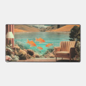 Surreal Interior with Fish and Moonlit Landscape デスクマット (正面)