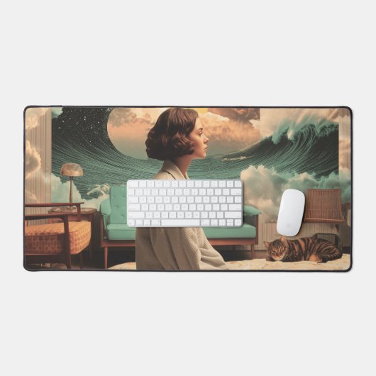 Surreal Interior With Woman and Cat デスクマット (キーボード&マウス)