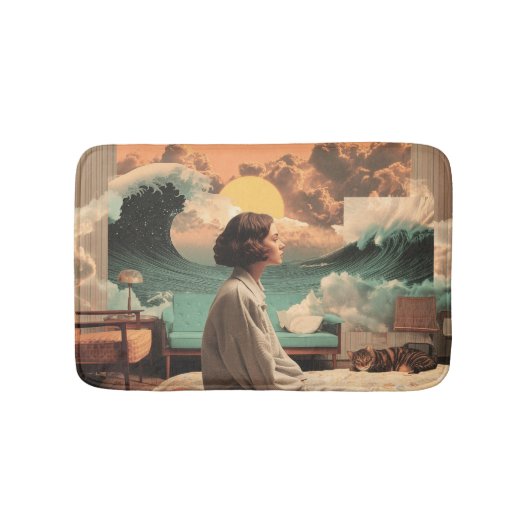 Surreal Interior With Woman and Cat バスマット (正面)