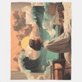 Surreal Interior With Woman and Cat フリースブランケット (正面)