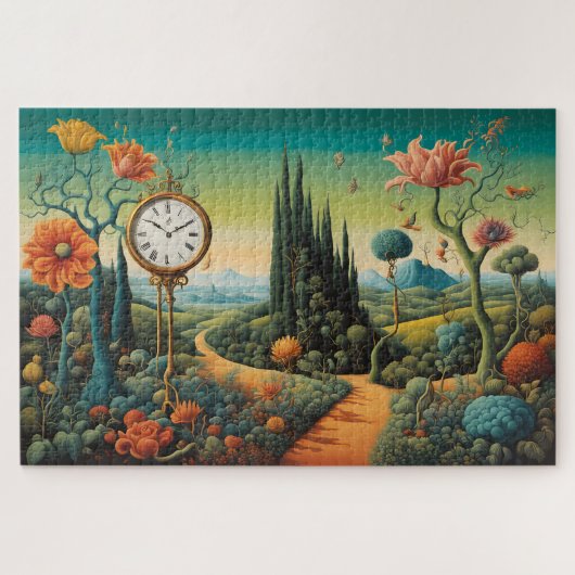 Surreal Landscape with Clock and Cypress Trees ジグソーパズル (横)