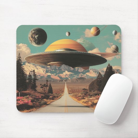 Surreal Landscape with Road, UFO and Saturn マウスパッド (マウス)