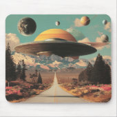 Surreal Landscape with Road, UFO and Saturn マウスパッド (正面)