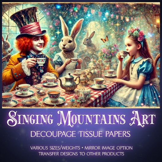 Surreal Mad Hatter Wonderland Tea Party Decoupage 薄葉紙