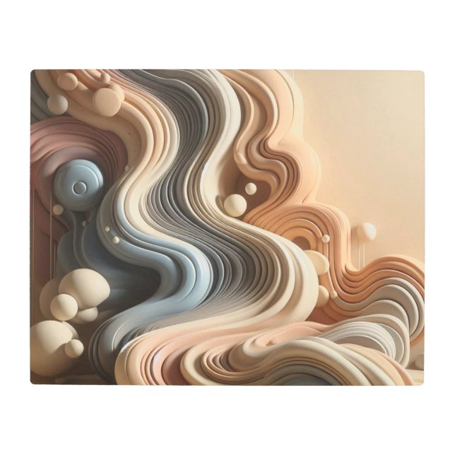 Surreal Melted Geometry in Soft Earth Tones メタルプリント (正面)