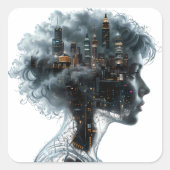 Surreal Mindscape: City within a Woman's Head スクエアシール (正面)