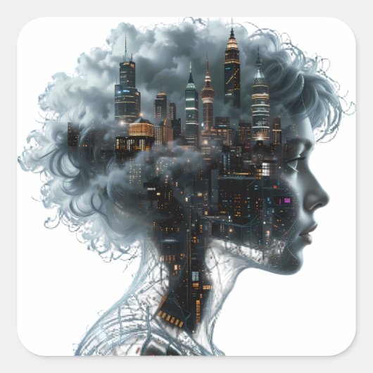 Surreal Mindscape: City within a Woman's Head スクエアシール (正面)