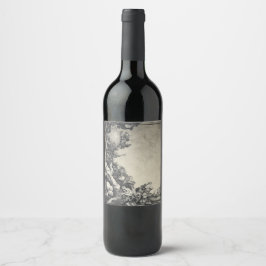 Surreal Moonlit Tree and Rock Landscape ワインラベル