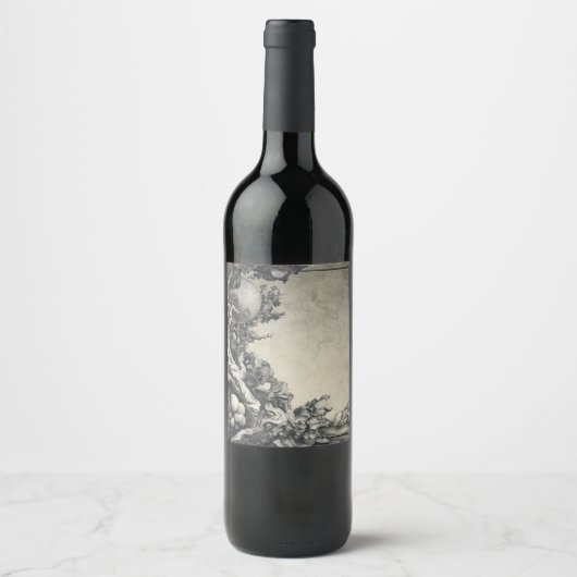 Surreal Moonlit Tree and Rock Landscape ワインラベル (正面)