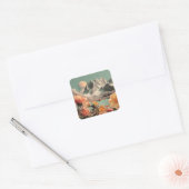Surreal Mountain Landscape With Blooming Flowers スクエアシール (封筒)