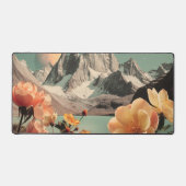 Surreal Mountain Landscape With Blooming Flowers デスクマット (正面)