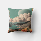 Surreal Mountain Landscape with Planets and Clouds クッション (裏面)
