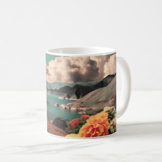 Surreal Mountain Landscape with Planets and Clouds コーヒーマグカップ (正面右)