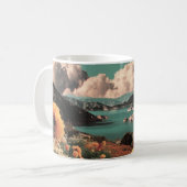 Surreal Mountain Landscape with Planets and Clouds コーヒーマグカップ (正面左)