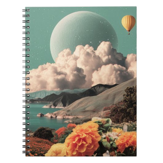 Surreal Mountain Landscape with Planets and Clouds ノートブック (正面)