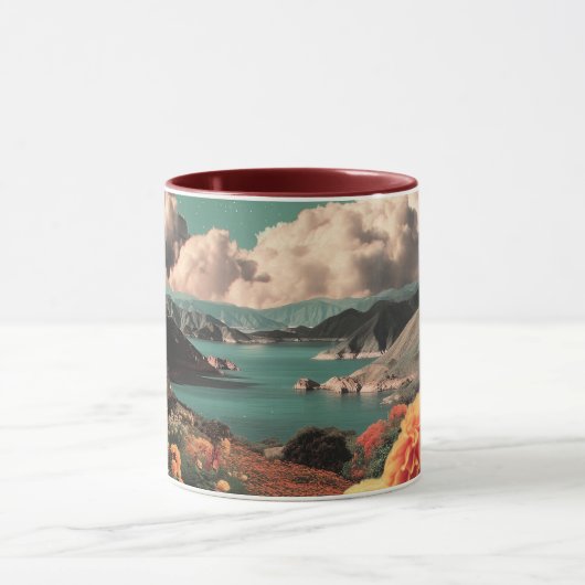 Surreal Mountain Landscape with Planets and Clouds マグカップ (中央)