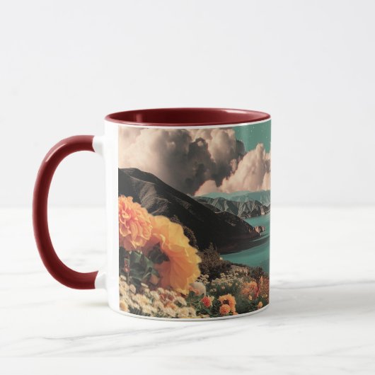 Surreal Mountain Landscape with Planets and Clouds マグカップ (左)