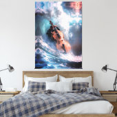 Surreal Music Man Playing Cello in Ocean Waves キャンバスプリント (インサイチュ (寝室))
