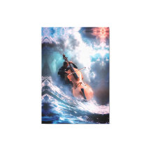 Surreal Music Man Playing Cello in Ocean Waves