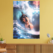 Surreal Music Man Playing Cello in Ocean Waves キャンバスプリント (インサイチュ (リビング))