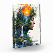 Surreal Nature Portrait Woman Sunset Waterfall フォトブロック (左)