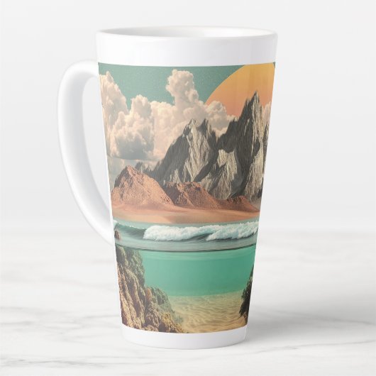 Surreal Ocean and Mountain Landscape with Waves カフェラテマグ (左アングル)