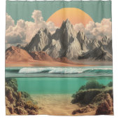 Surreal Ocean and Mountain Landscape with Waves シャワーカーテン (正面)