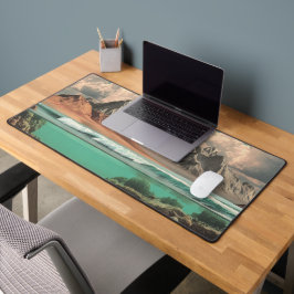 Surreal Ocean and Mountain Landscape with Waves デスクマット