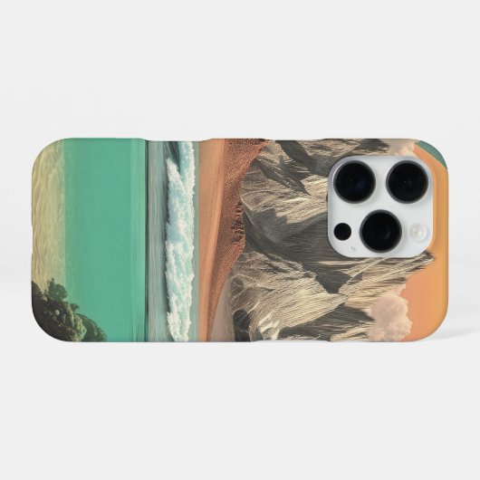 Surreal Ocean and Mountain Landscape with Waves iPhoneケース (裏面横)