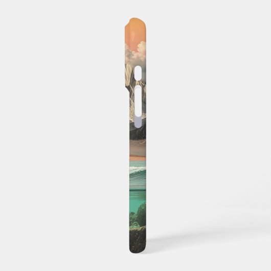 Surreal Ocean and Mountain Landscape with Waves iPhoneケース (左側面)