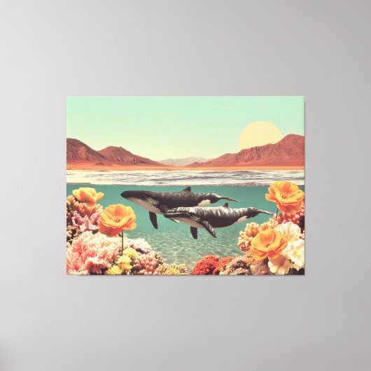 Surreal Ocean Scene With Whales And Coral キャンバスプリント (正面)