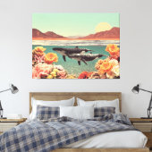 Surreal Ocean Scene With Whales And Coral キャンバスプリント (インサイチュ (寝室))