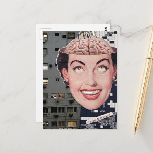 surreal ok to be scared woman collage ポストカード (正面/裏面インサイチュ)