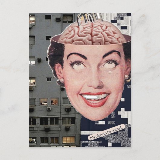 surreal ok to be scared woman collage ポストカード (正面)
