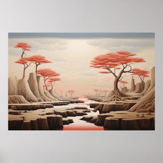 Surreal Pastel Fantasy Landscape | Dreamlike Red ポスター (正面)
