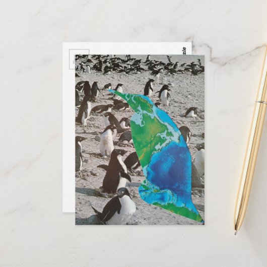 Surreal Penguins wildlife collage ポストカード (正面/裏面インサイチュ)