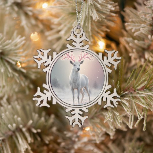 Surreal Pink Antler Reindeer Christmas Ornament スノーフレークピューターオーナメント (ツリー)