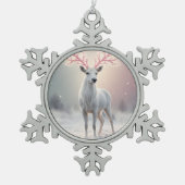 Surreal Pink Antler Reindeer Christmas Ornament スノーフレークピューターオーナメント (正面)