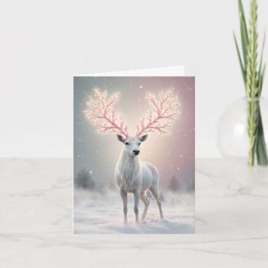 Surreal Pink Antler Reindeer Holiday Card カード (正面)